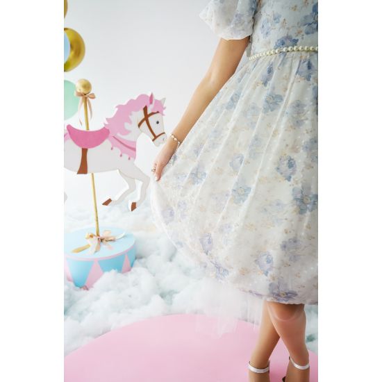 صورة فستان بناتي أورجانزا مورد | قطعة من سماء الصيف - M3704